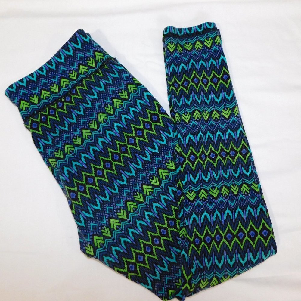 Chaps Sport Womens M Green Blue purple Patterned Casual Leggings